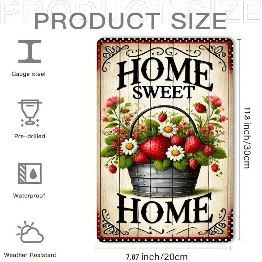 Metal Poster Wall Art Home Sweet Home Strawberry Kitchen Decor