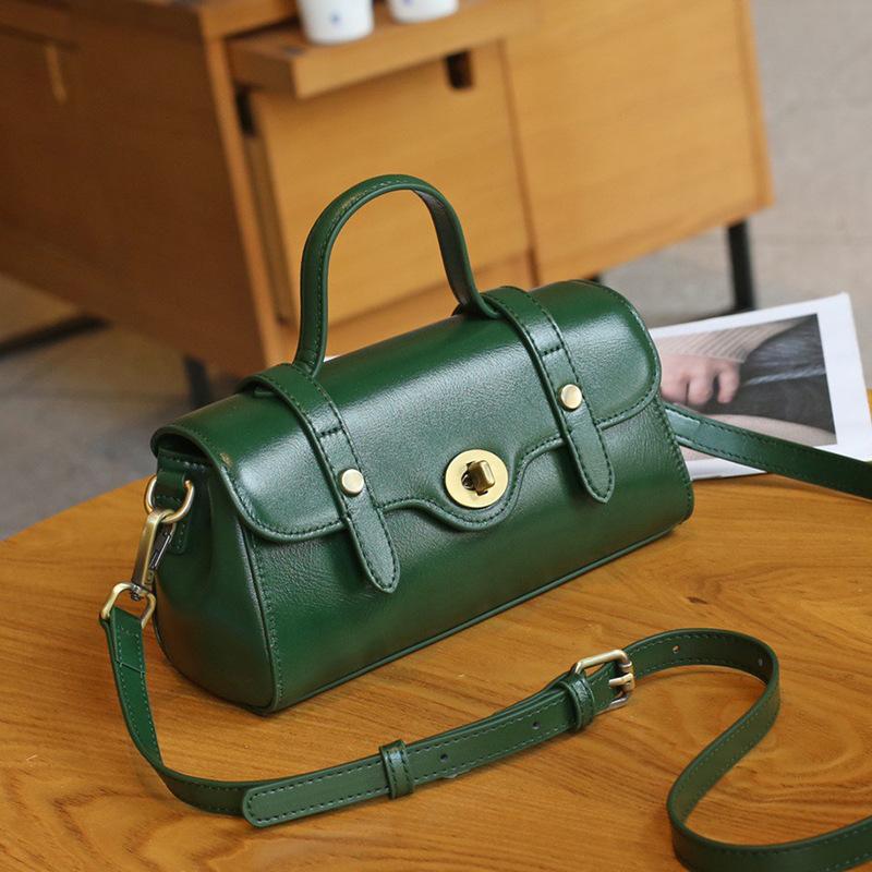 Pure Cowhide Portable Messenger Bag Women'S Versatile Leather Wide Shoulder Strap Cambridge Bag Cowhide Casual Women'S Bag