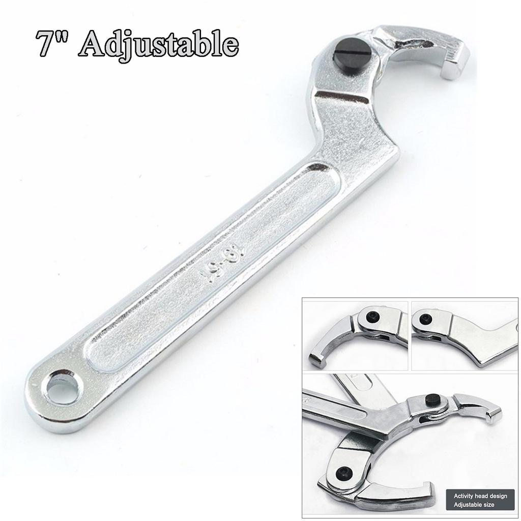 Chrome Steel 7" Adjustable Wrench Tool C Type Hook Spanner Square Head 3/4" - 2