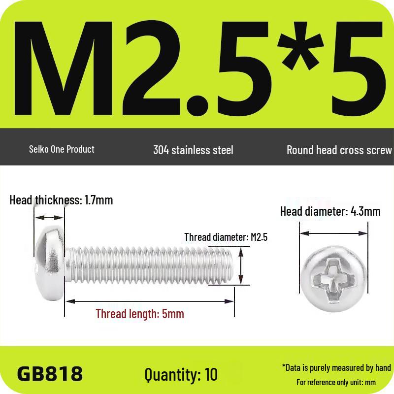 Phillips Pan Head Machine Screws, 304 Stainless Steel, Sizes M1-M10