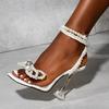 Fashion Designer Pearls Wedding Bride Women Sandals Fashion Summer Square Toe Shoes PVC Transparent Crystal Perspex High Heels