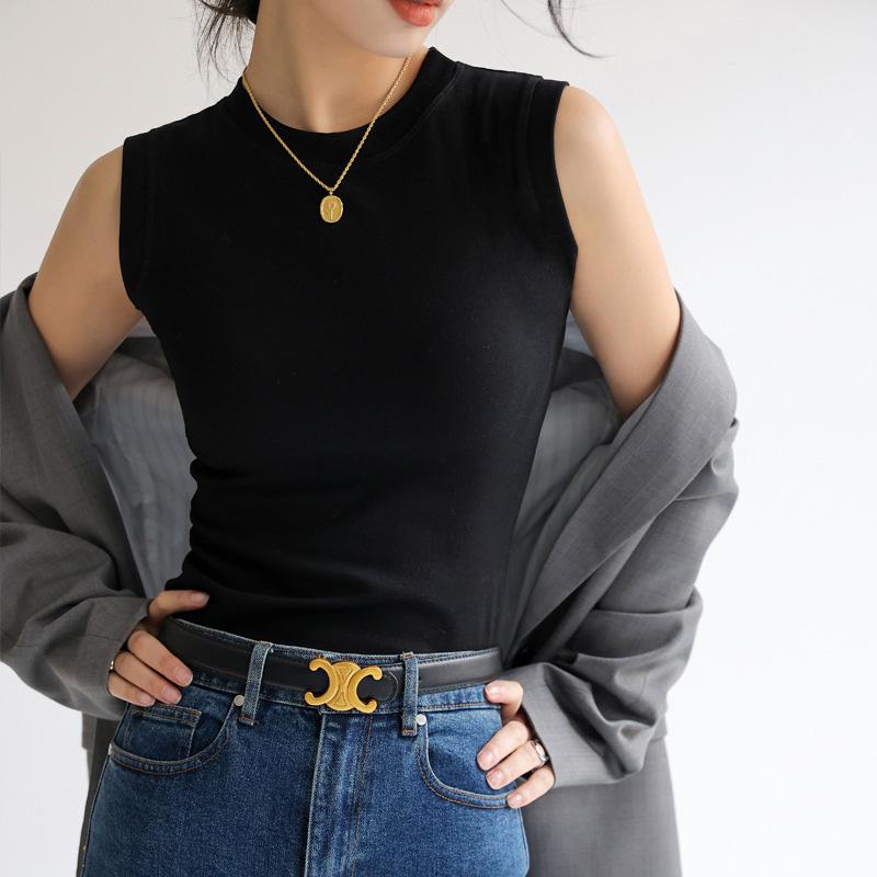 Camisole Vest for Women Cotton Round Neck Colourful Basic Sleeveless Undershirt Tops Tees with Coverage for Side Cleavage