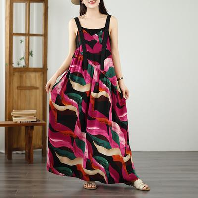 DIMANAF 2026 Große Größen Sommer Damen Chiffon Kleid Elegant Mode Dame Sommerkleid Floral Langes Kleid Lässig Ärmellos