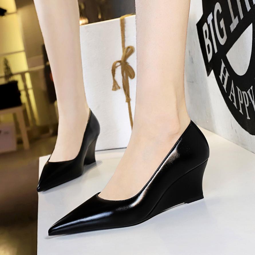 Pantofi cu toc înclinat cu toc înalt cu gură superficială și vârf ascuțit pentru slăbire, pantofi de damă pentru banchet, pantofi singuri, pantofi cu toc înclinat pentru femei