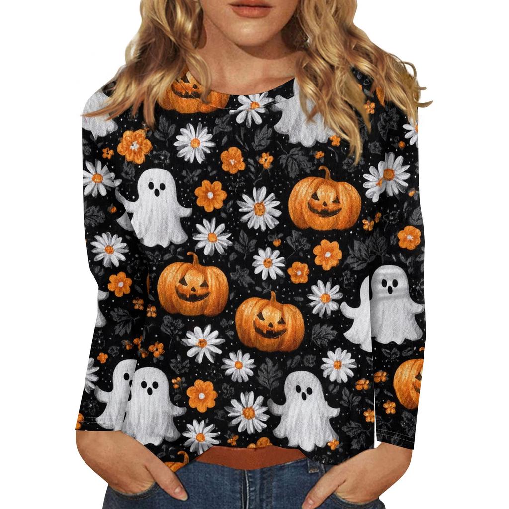 Moda Donna Casual Halloween Stampato Girocollo Manica Lunga Pullover Top