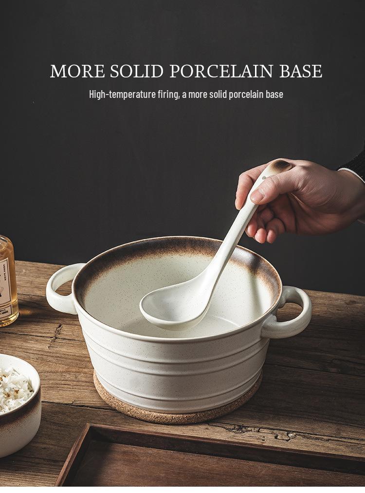Japanese Ceramic Long-Handle Soup Spoon for Porridge & Hot Pot