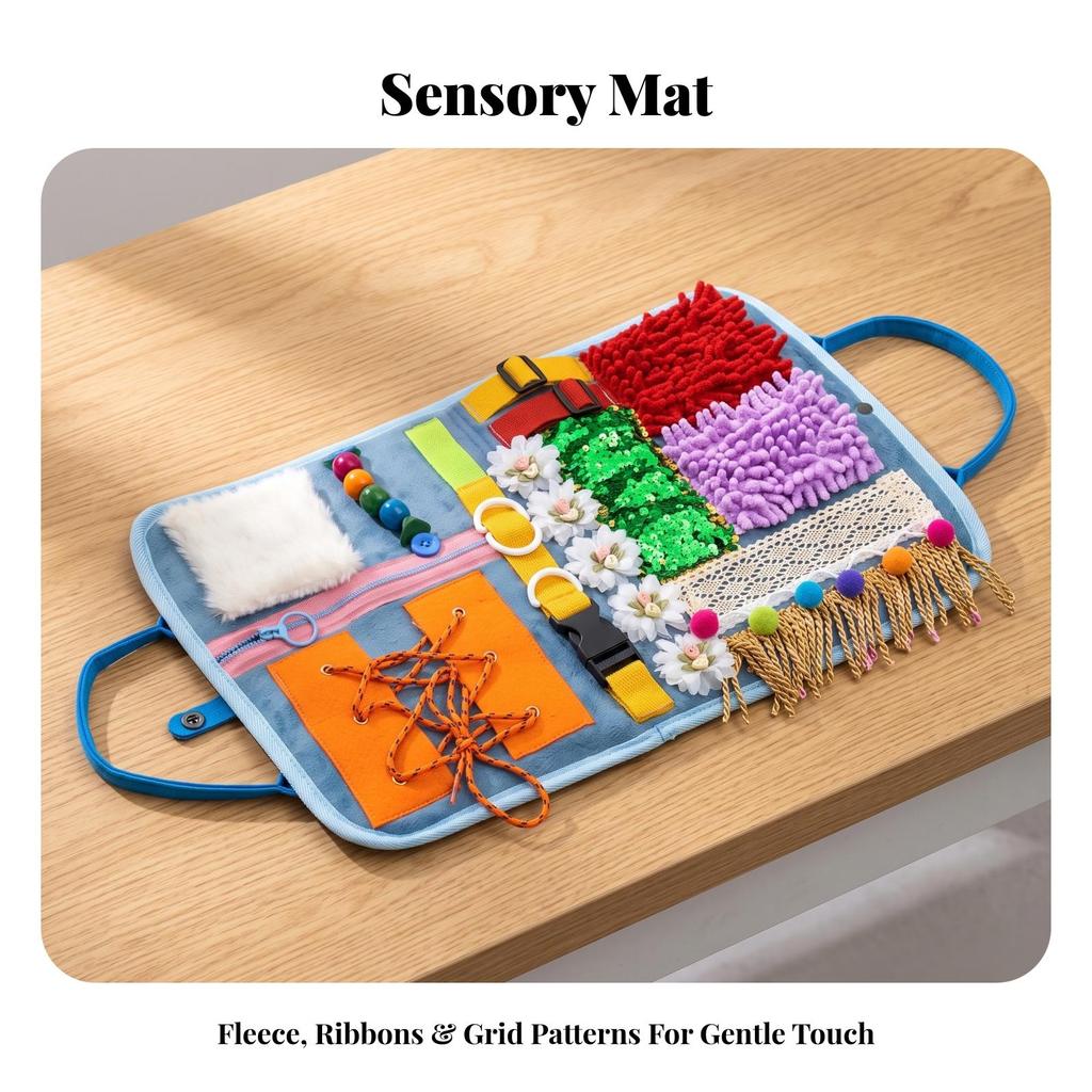 Sensory Training Mat with Handles Interactive Fidget Blanket Textured for Travel