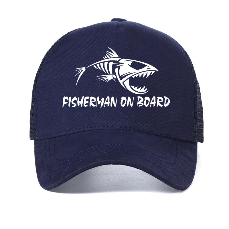 

Fashion Fish Bone men Baseball Cap outdoors fishing Luya hat Summer Hunting and fishing Trucker hats visor Breathable caps Adjustable темно-синього кольору