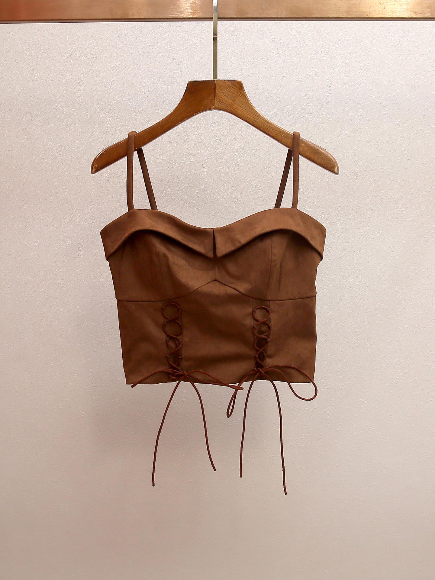 Элегантный женский французский топ-камисоль на шнурке, стройнящий, в мотоциклетном стиле, для весны/лета Medium коричневый