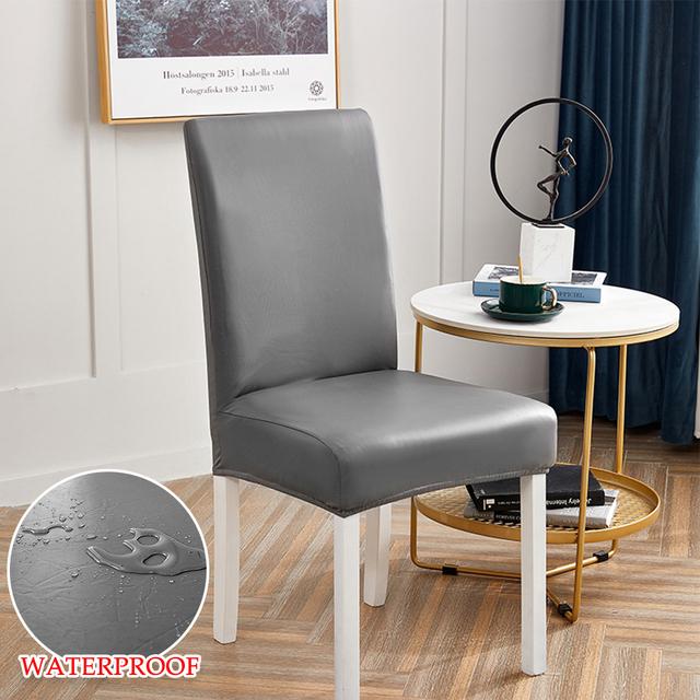 

Leather Dining Room Chair Cover Waterproof Elastic Chair Slipcover Case Stretch Chair Covers For Dining Area Space Wedding Hotel Banquett 1 Piece