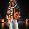 Women's Fashionable Three-Quarter-Sleeve Halloween-Printed Hooded Pullover