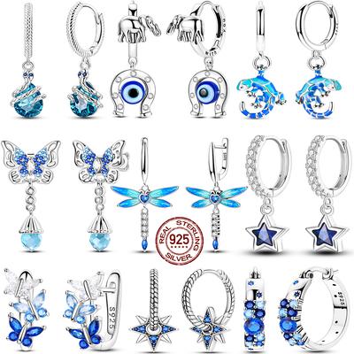 Hot Selling 925 Sterling Silver Blue Stars Butterfly Zircon Exquisite Earrings Suitable For Girls' Charming Jewelry Gifts
