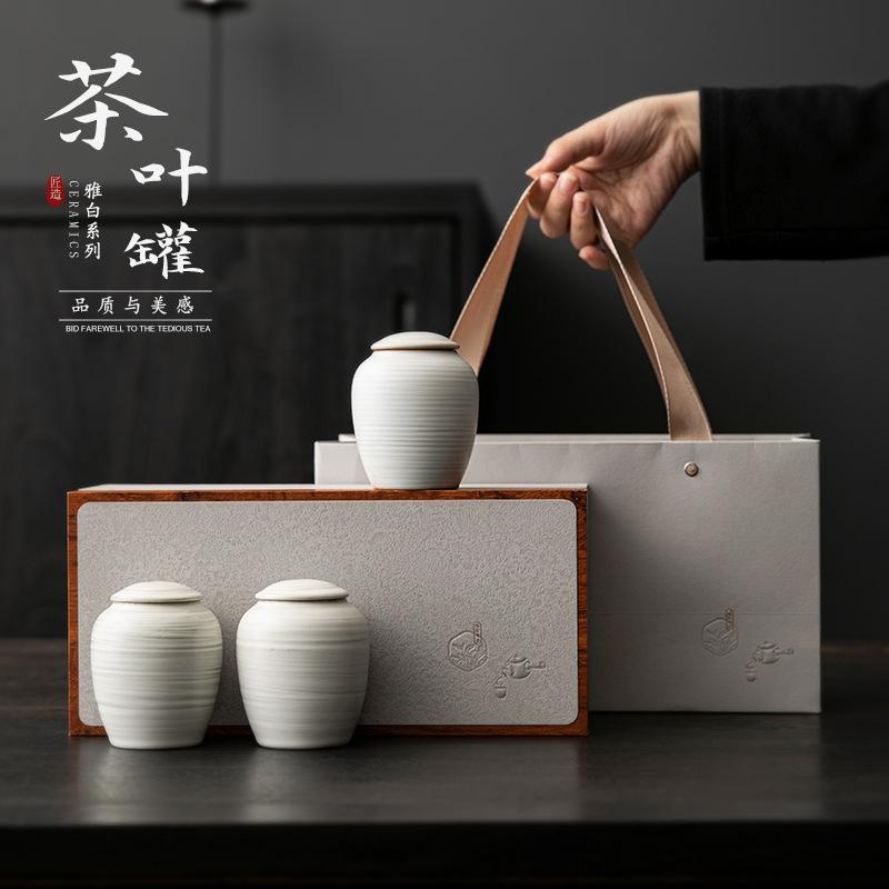 Retro ceramic tea can, small can, high-end boutique tea packaging gift box, sealed tea can gift box
