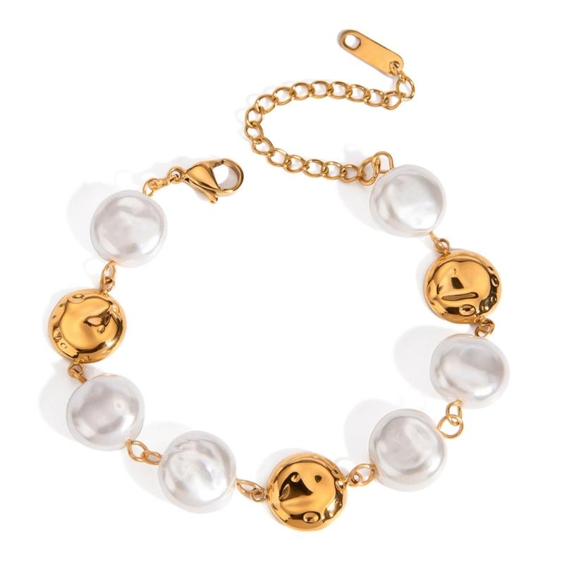 

Stainless Steel Bracelet Vintage Bracelet Glass Coin Pearls Disc Bracelet Fashion Women Wrist Jewelry for Any Occasion 1