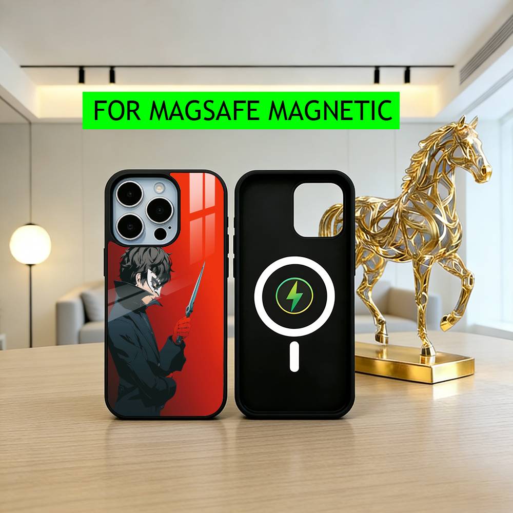 P-Persona 5 COOL Anime Telefoonhoesje Voor iPhone17,16,15,14,13,12,11 Plus,Pro Magnetisch met Magsafe Draadloos Opladen