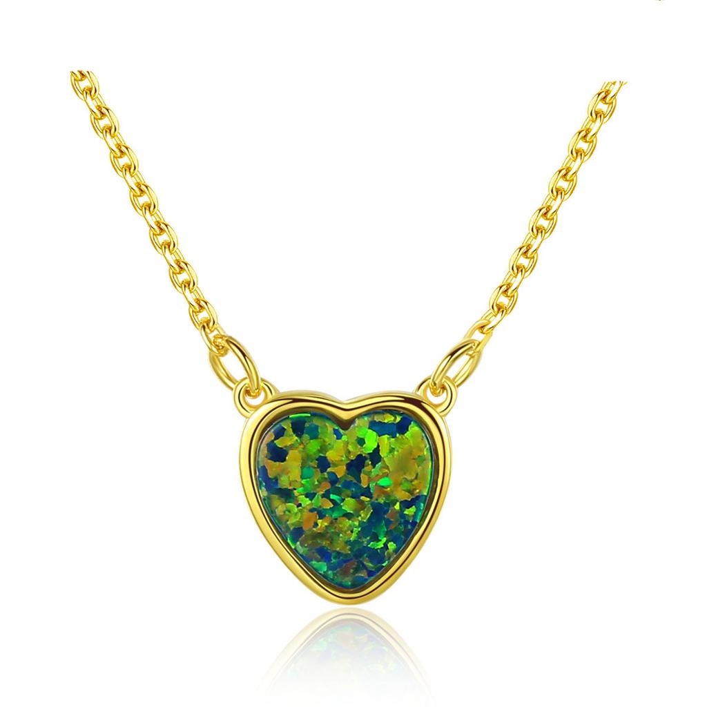 Silverbene Simple Heart Created Opal 925 Sterling Silver Necklace