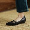Fashion 2025 Spring Women Pumps Genuine Leather Women Shoes Pointed Toe Black Buckle Strap Mary Janes Shoes Ladies Shoes