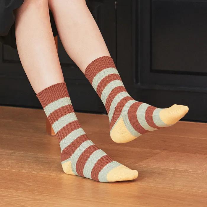 STW242-1 Rugby Stripe Cotton Socks: Choco