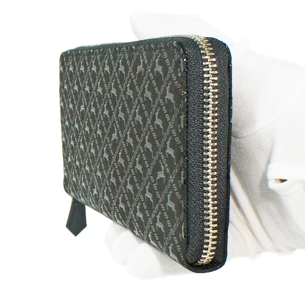 Inden Long Round Black with Black Deer [Inden-ya] Wallet, Wallet, Billfold, Y-shaped, Zipper, Deerskin, Lacquer, Pattern, 2111-01-165