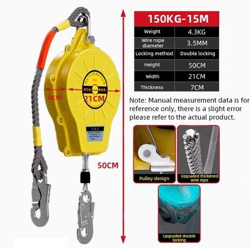 Fall Arrester 5m/10m/15m Fall Protection Device 150kg-300kg Heavy Duty Cargo Elevator Crane Self-Locking Airborne Fall Arrestor