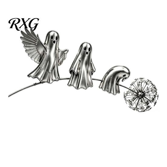 Weather Resistant Garden Stakes Halloween Ghost Stake, Rustic Yard Art Decor with Dandelion Accent, Durable Outdoor Metal Sculpture for Lawn