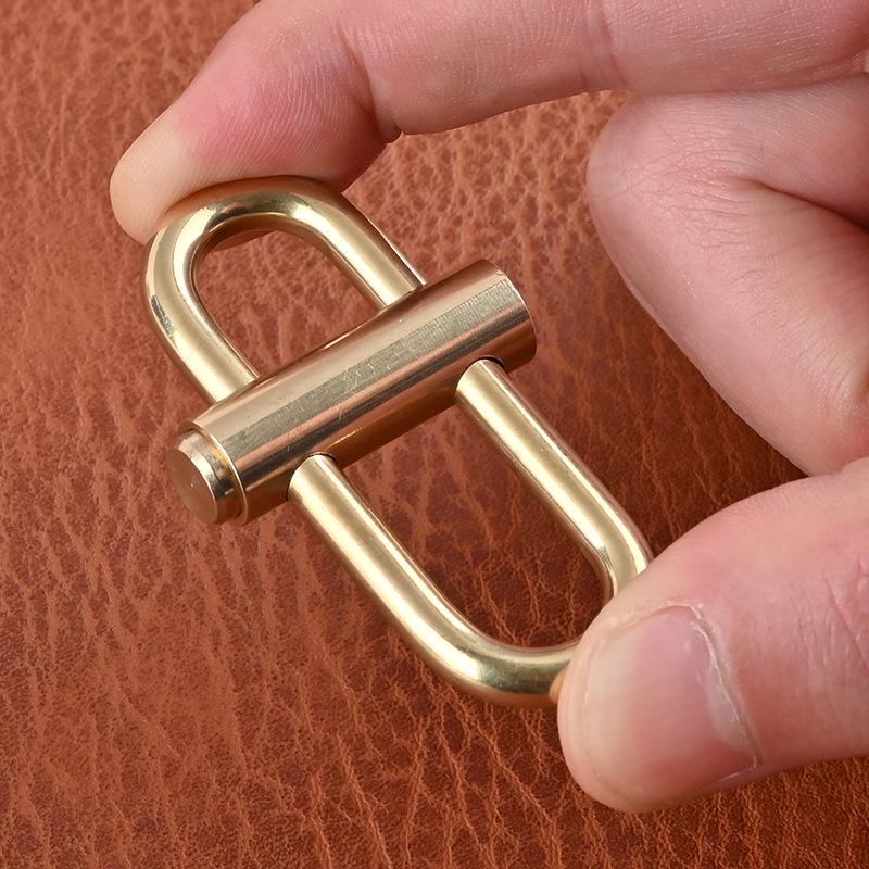 Brass Handmade Luban Lock Keychain with Quick Release Buckle and Waist Hanger.