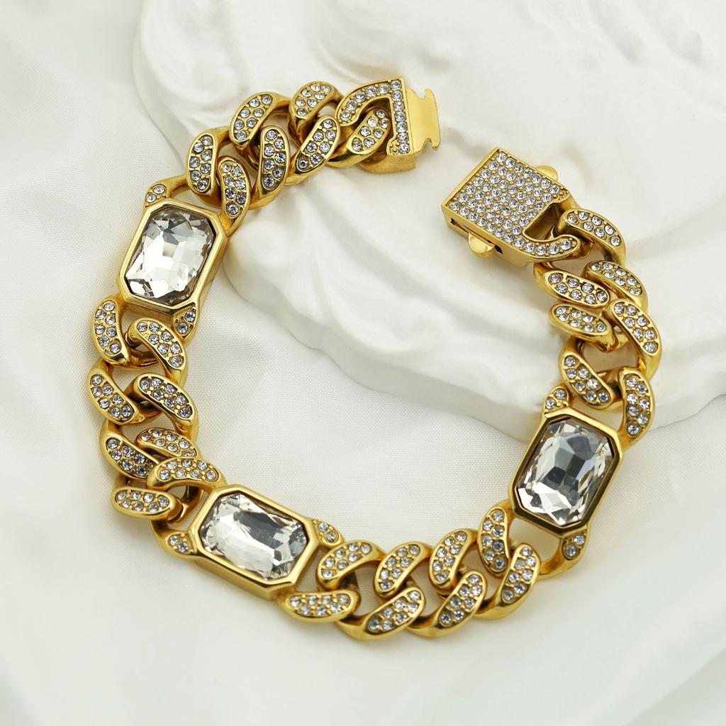 New Hip Hop Fashion Light Luxury Full Diamond Colored Gemstone Bracelet