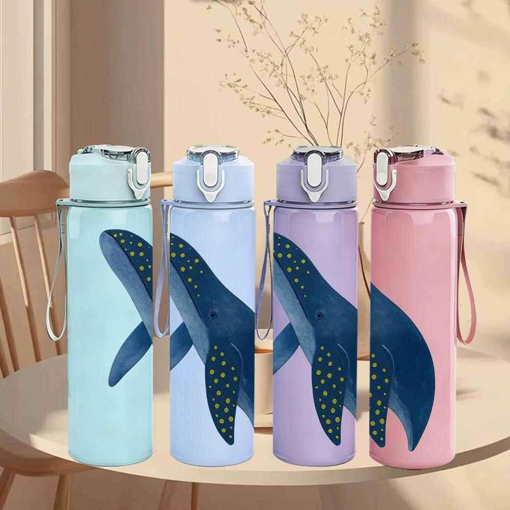 1pz Balena Blu Acquerello 750ml Colore Plastica Borraccia Sportiva Anti-perdita Tappo a Beccuccio Ribaltabile Per Sport Ufficio Uso Domestico
