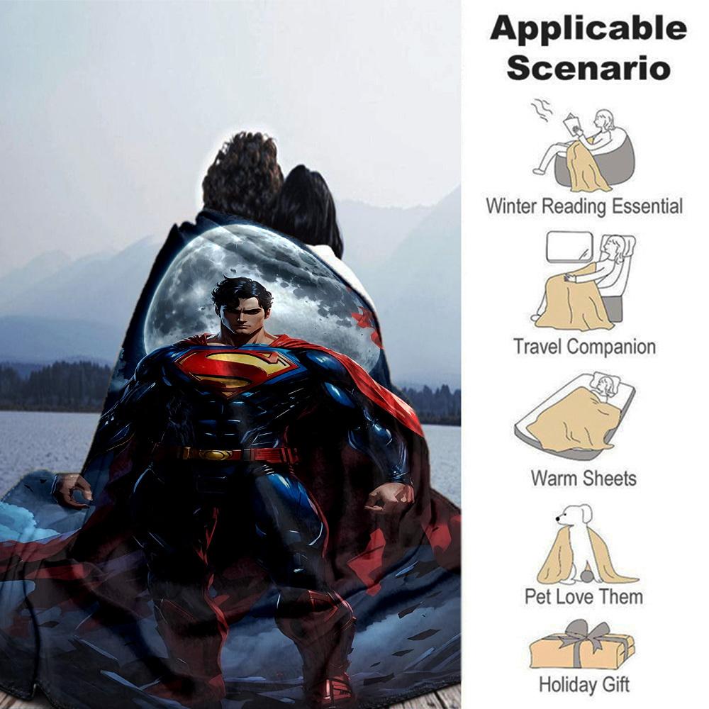 1pc Superman full moon Flannel Blanket Soft Warm Throw for Home, Office, Travel, All-Season Cozy Bedding Gift L1403