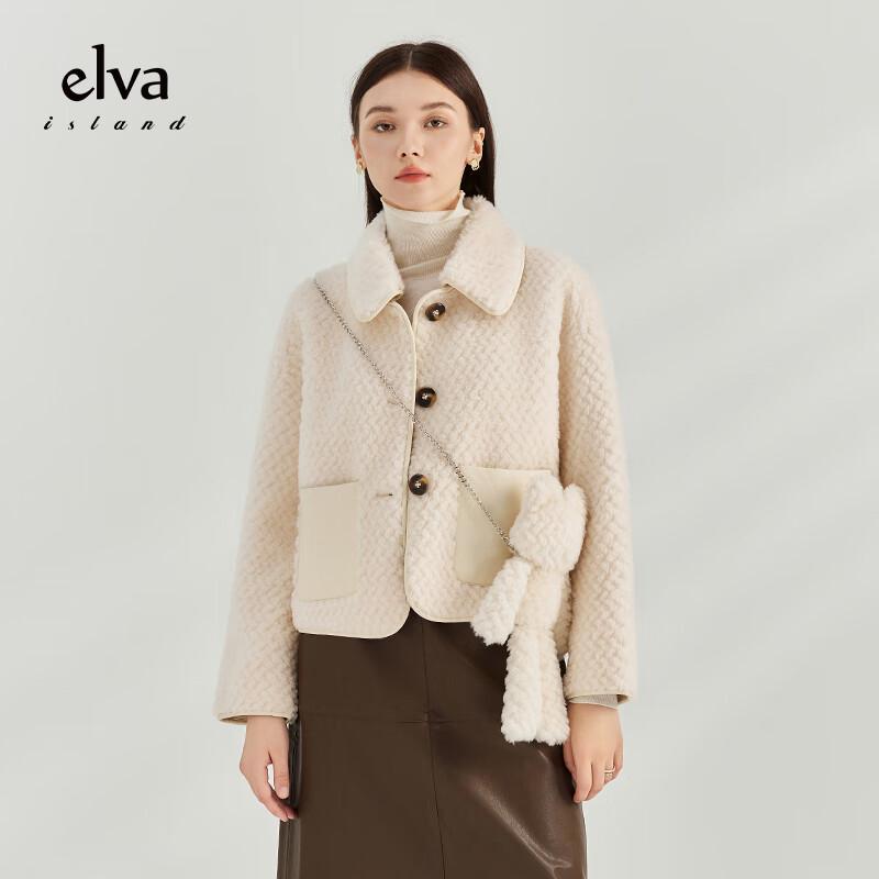 Elva' Island Women's Loose Fit 100% Wool Lapel Long Sleeve Coat