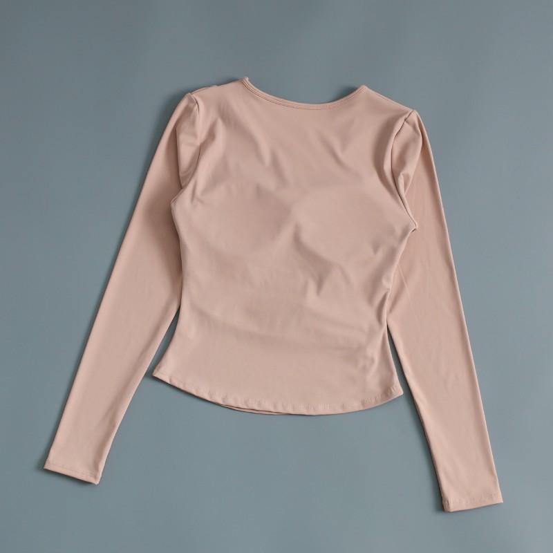 Womens Long Sleeve Yoga Top With Built-in Bra Slim Fit Running Gym Pilates Cycling
