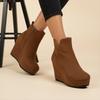 Cotton Shoes Winter Close Look Round Toe Side Zipper Platform Non-Slip Wear-Resistant Wedge Heel Booties