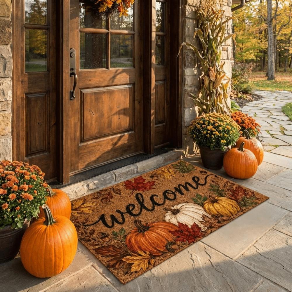 Absorbent Pumpkin Ghost Doormat Non-Slip Entryway Floor Mat Maple Leaf Welcome Mat  Bathroom