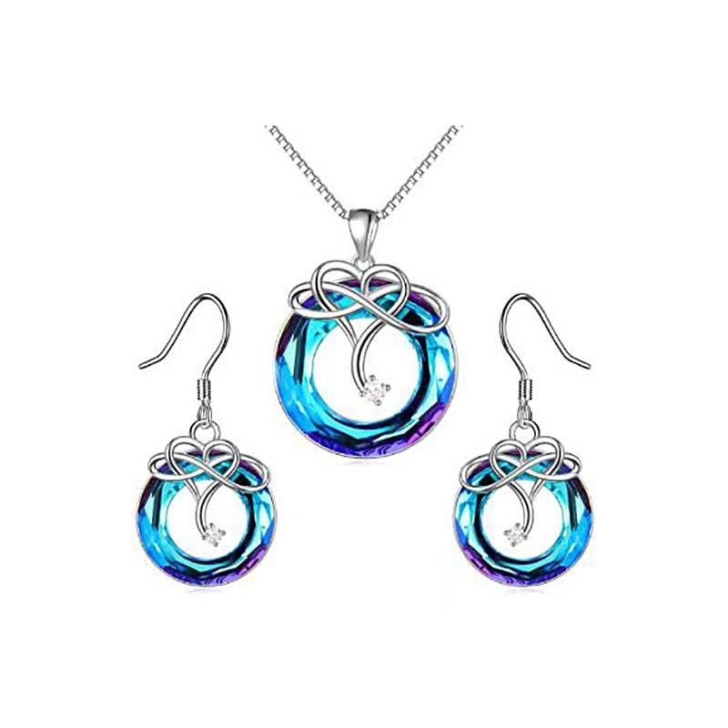 New Blue Ring Love Eternal Necklace Earrings Set Simple Fashion Crystal Pendant