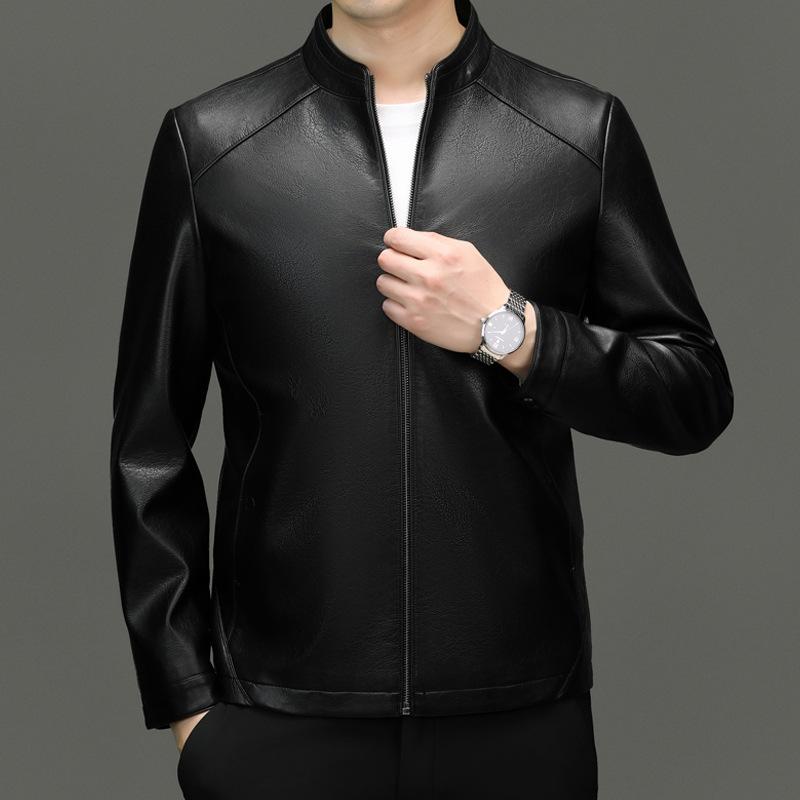 Men's Spring and Autumn Leather Jackets New Men's Stand Collar Casual Leather Jackets