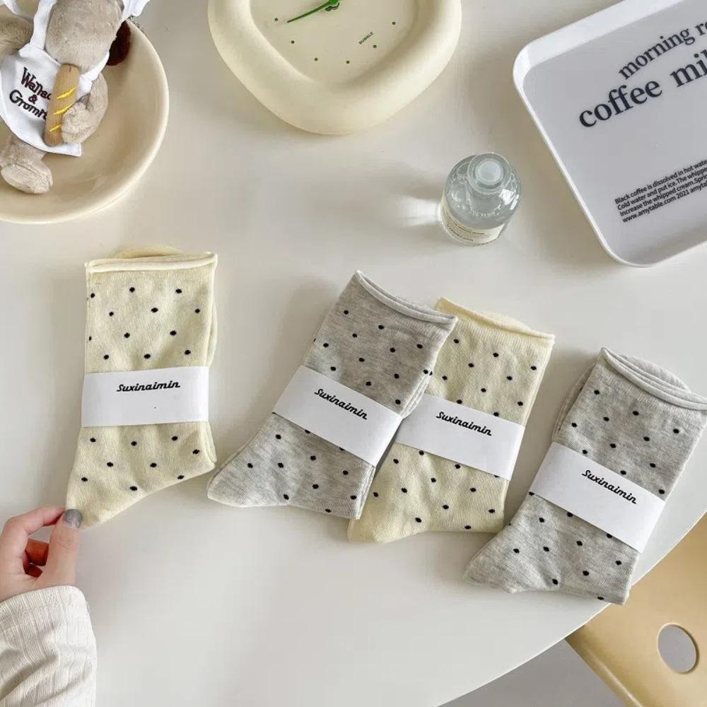 Sweat Absorbent Mid-Tube Socks Curled-edge Women's Socks Comfortable Polka Dot Socks  Summer