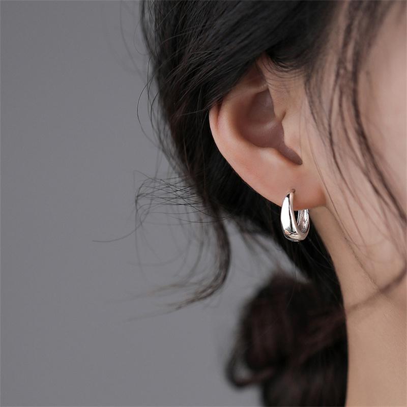 925 Silver Korean Geometric Hoop Earrings Simple Temperament Exquisite Semale Sexy Jewelry Gift
