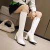 Zipper Knee High Boots Women Elegant Casual Heels Women's High Boot Green White Black Long Shoes Lady Big Size 45 Waterproof