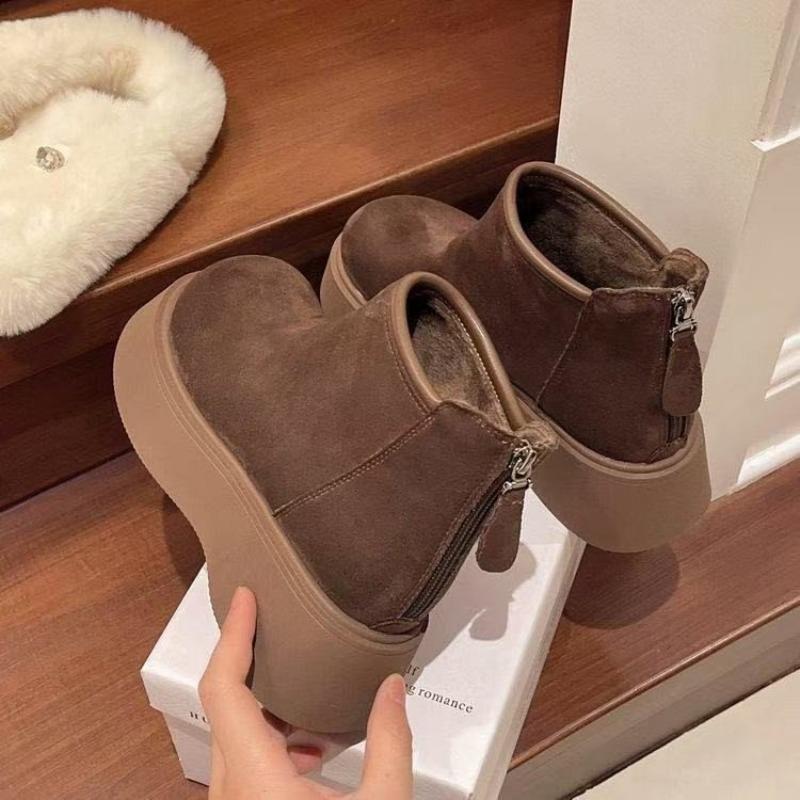 British Style Thick Soled Chimney Boots for Women in Winter 2026, with Added Fleece Insulation Zipper Short Leg Boots for Women