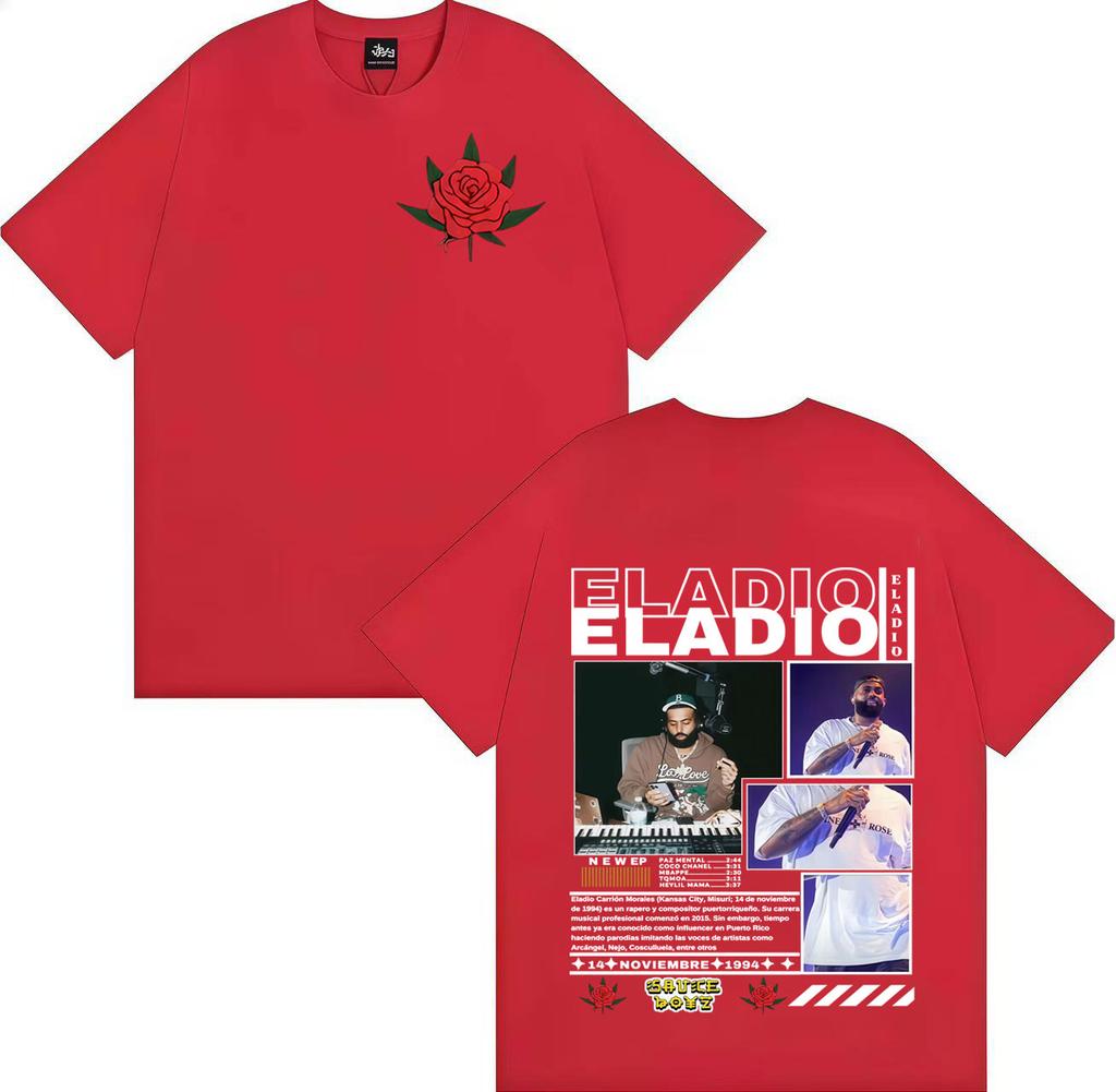 Rapper Eladio Carrion New Album 2025 Fashion Oversized Tshrit Men Pop Crewneck Double Sided Print Short Sleeve Tshrits Teenagers