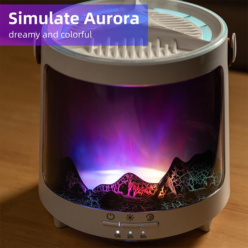 Realistic Flame Aroma Diffuser Colorful Aurora Humidifier Home Fragrance Machine Ultrasonic Essential Oil Sprayer for Gifts