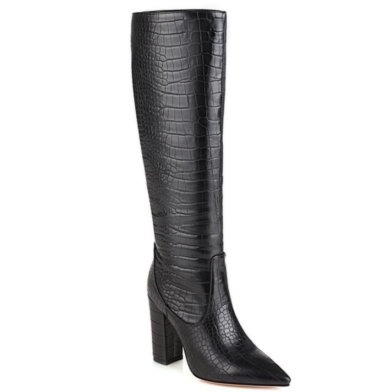 Модные женские сапоги до колена с сексуальным острым носком 2024 года зимняя обувь черные белые на блочном каблуке длинные ковбойские сапоги для женщин большой размер 45 34 чёрный 6363₽