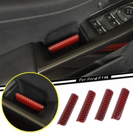 Для - Ford F150 F-150 Красный Карбон Внутренние Накладки на Ручки Дверей 4 шт.