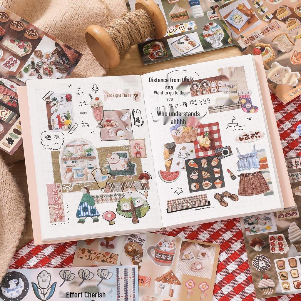 Xin Mo Japanese Embroidered Sticker Book: Cute Animals & Plants for Journals, Phones, Cards & DIY Collages