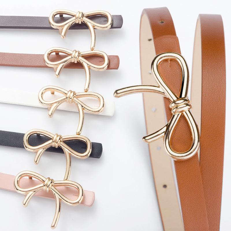 1Pc Women's Solid Color Metal Buckle Skinny Ladies Dress Thin Waistband Waist Belt PU