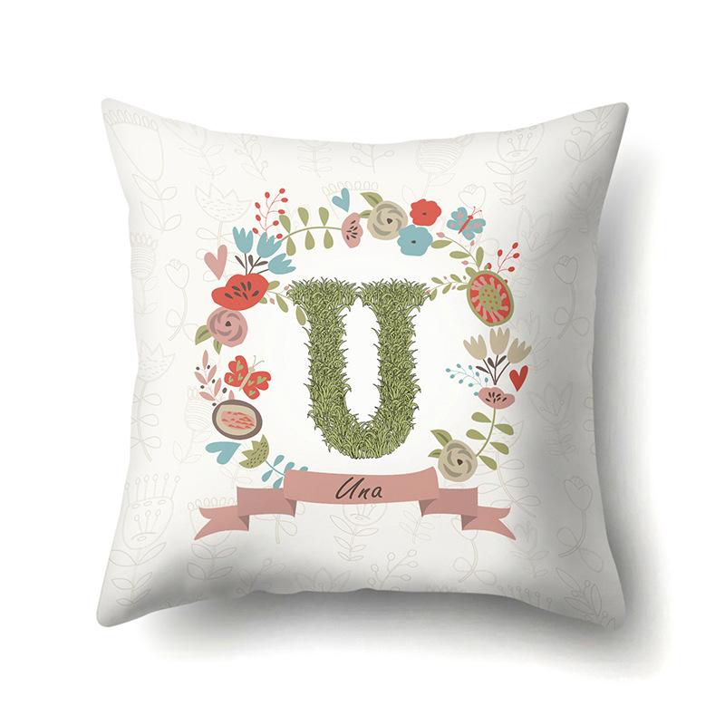 Polyester Pillowcase Car Decoration Home 26 English Letters Plant Wavy Print Pillowcase