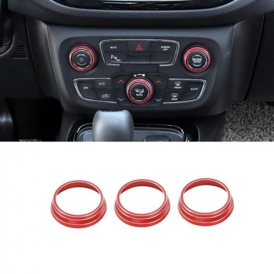 3PCS Red AC Control Knob Covers for Jeep Compass 2017- Interior Accessories