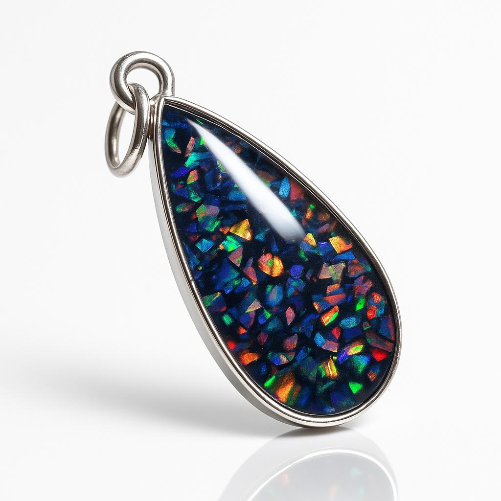 Natural Opal Pendant Multicolor 925 Sterling Silver 22.5 ct Pear Cut October Birthday Birthstone