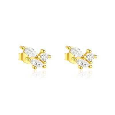 Marquise Trio Cluster Stud Earrings - 925 Sterling Silver Yellow Plated