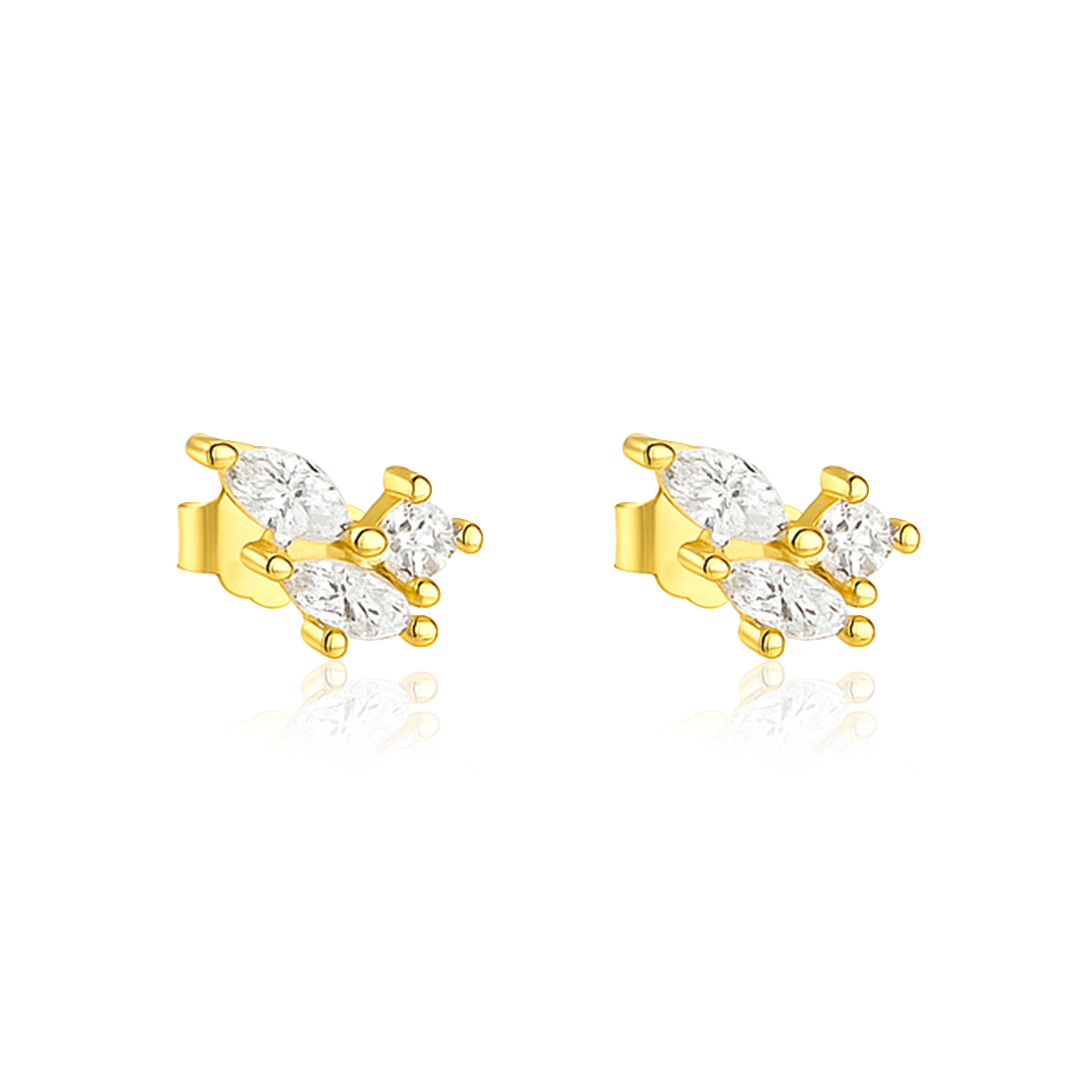 

Marquise Trio Cluster Stud Earrings - 925 Sterling Silver Yellow Plated